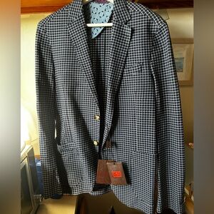 Etro Navy and White Windowpane Sport Coat
